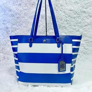 Ralph Lauren Blue and White Zip Tote